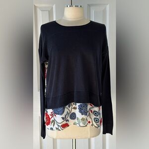 Ann Taylor LOFT Mixed Media Sweater Blouse Floral Back Top Size Small